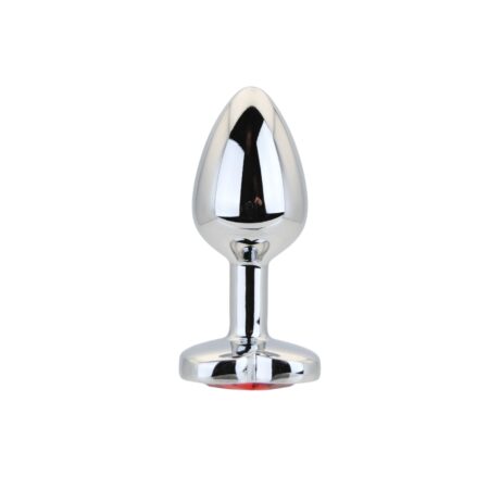 Toosh Heart Shaped Silver Butt Plug with Red Stone Small